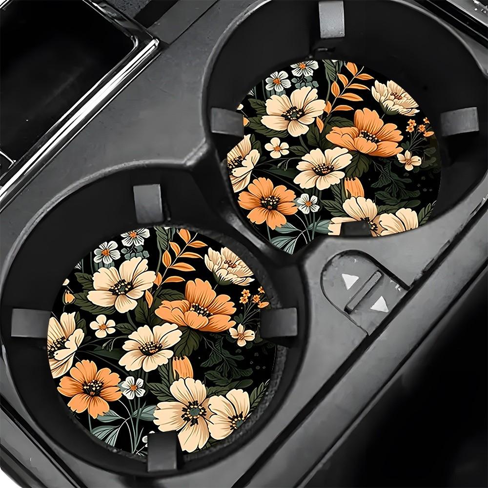 2 Pack Car Cup Holder Coasters, Flower Pattern Car Coasters for Cup Holders, Cup Holder Insert, Universal Non-Slip Car Cup Coasters , Car Accessories Interior for Women and Man