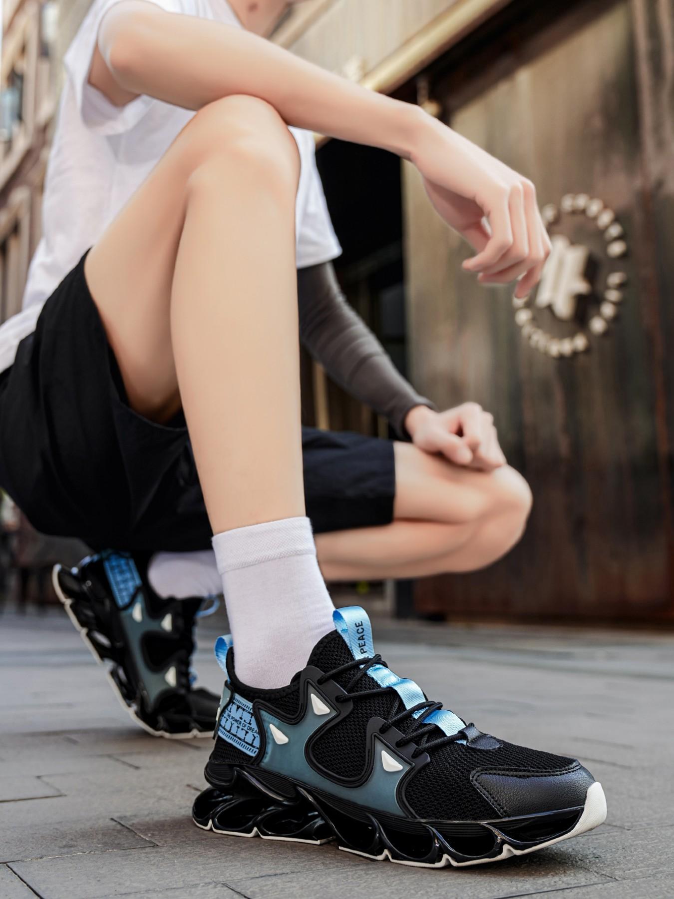 Future Mech Style Dad Shoes, Breathable Mesh Sporty Sneakers, Men's Height-Boosting Shock Absorbing Casual Shoes, Student Streetwear Trendy Shoes