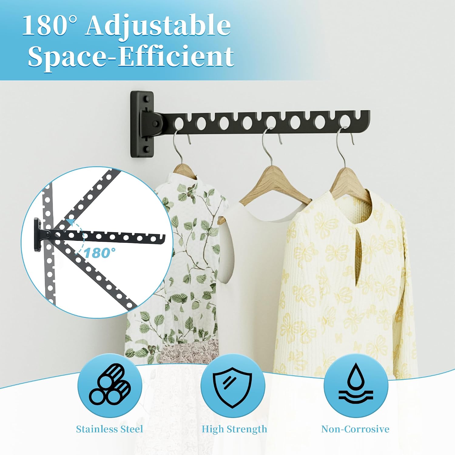 Clothes Drying Rack Wall Mounted,Foldable Coat Hanger Black,1P | Hanger Rack Clothes Hook Closet Storage Organizer,Folding Space Saving Clothes Hanger Rack for Bedroom Bathroom Laundry