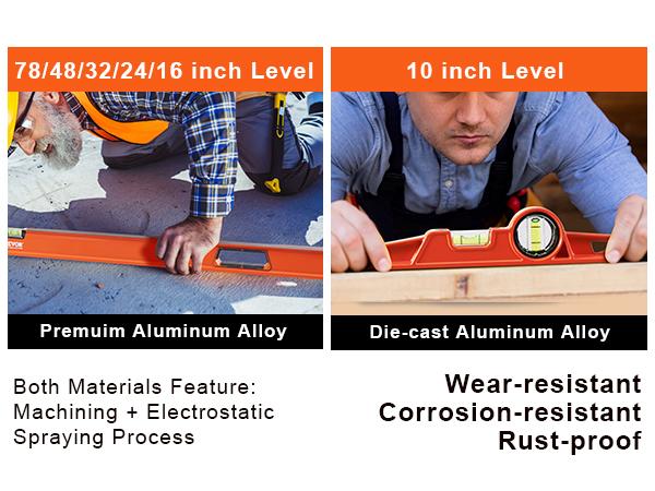 VEVOR Magnetic Torpedo Level, 78/48/32/24/16/10 in Mechanical Level Set, Bubble Vials Ruler for 45/90/180 Degree, Aluminum Alloy Leveler Tool w/ Viewing Window, Shock-Resistant for Plumbing, Wood