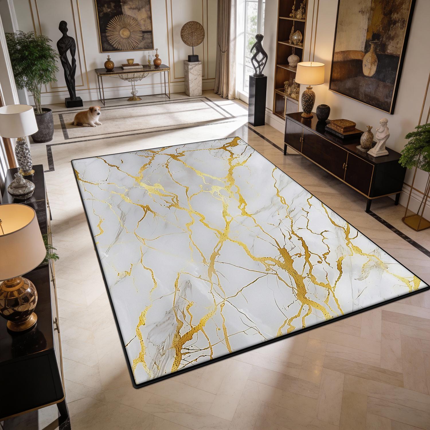 Luxury White Gold Marble Flannel Area Rug - Realistic Golden Vein Print Soft Mat for Living Room, Non-Slip Modern Home Decor #GoldMarbleRug #LuxuryWhiteMat #ModernHomeDecor #MarbleTextureCarpet #NonSlipFlannelRug