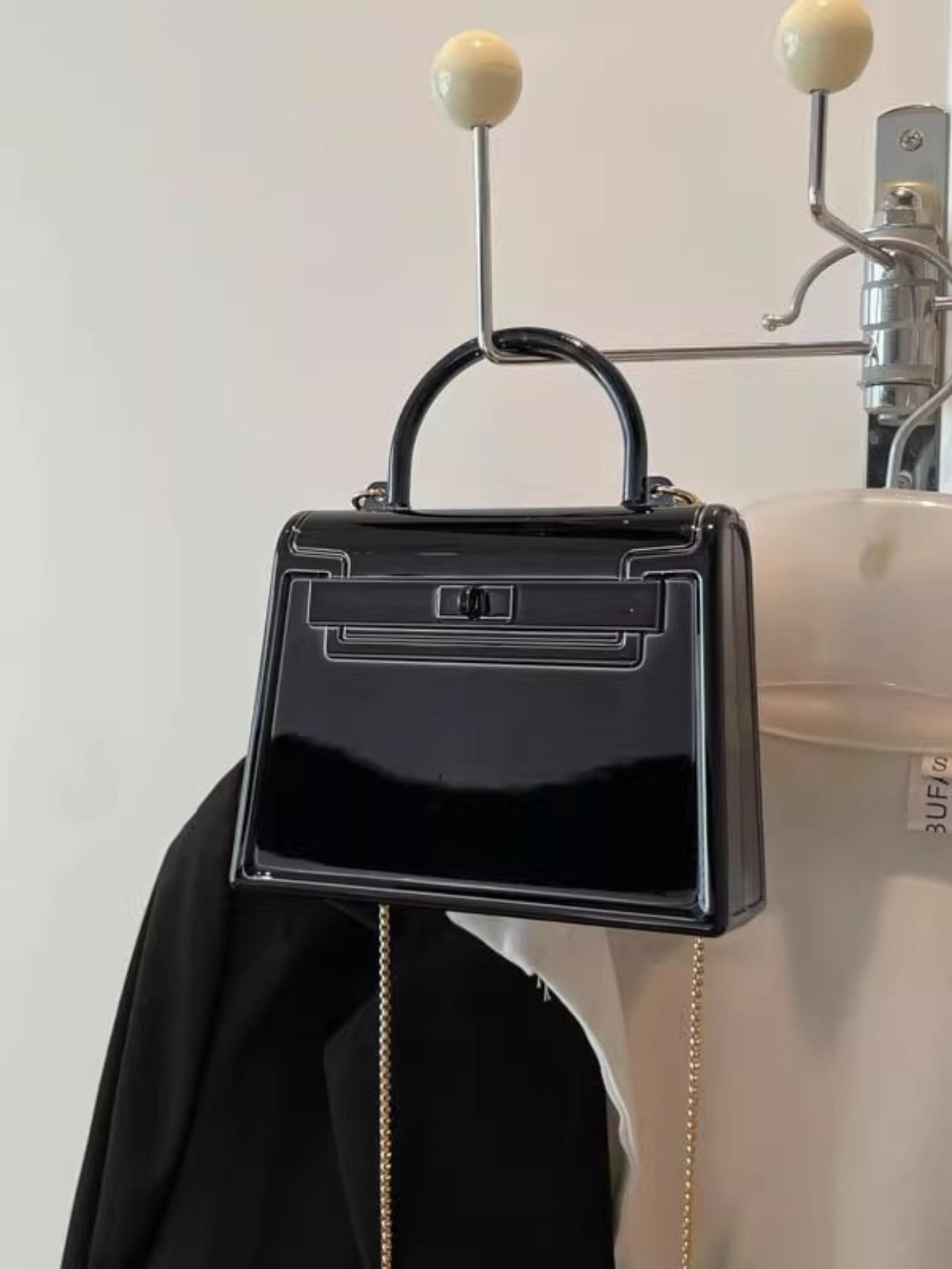 Spring Summer Glossy Acrylic Mini Bag, Kelly Platinum Small Square Bag, Party Handbag, Retro Lock Clutch, Lady Chain Wallet, Evening Box Bag