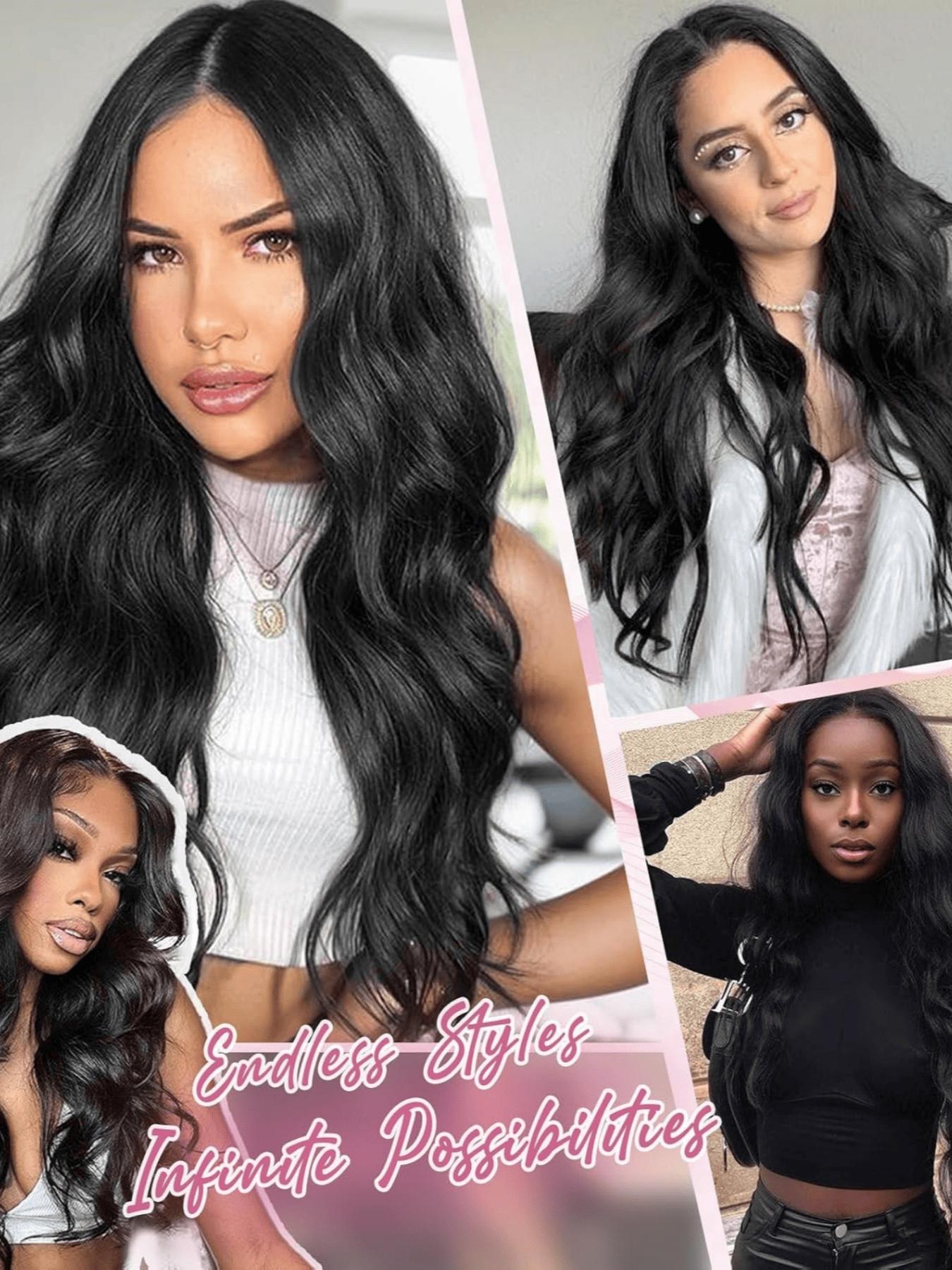 Clip-on hair extensions, long wavy curls, 4 pieces per pack, thickened hair extensions, synthetic highlighted extensions, chestnut gradient, double-layered fiber construction, natural color, 22 inches, Wavy Synthetic Hairpiece, Wavy Hairpieces