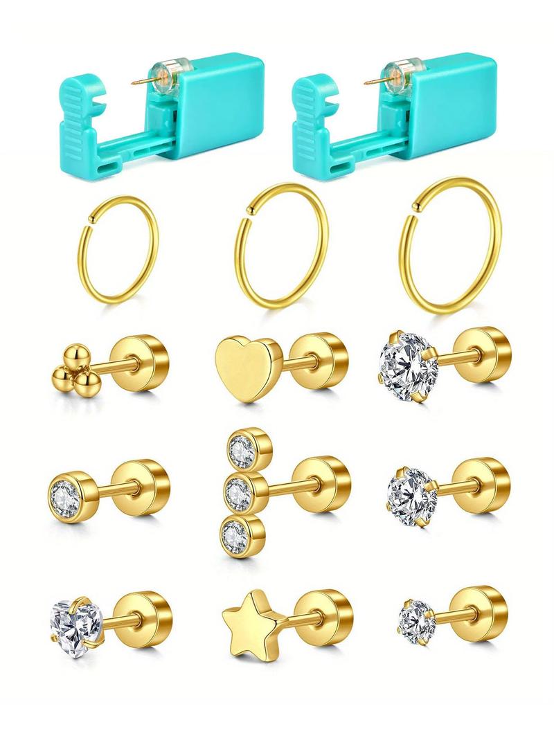 Mixed Style Rhinestone Decor Earrings Set, Stainless Steel Cartilage Earrings, Fashion Jewelry for Party, Daily Clothing Decor, Trendy All-match & Exquisite Jewelry for Gift