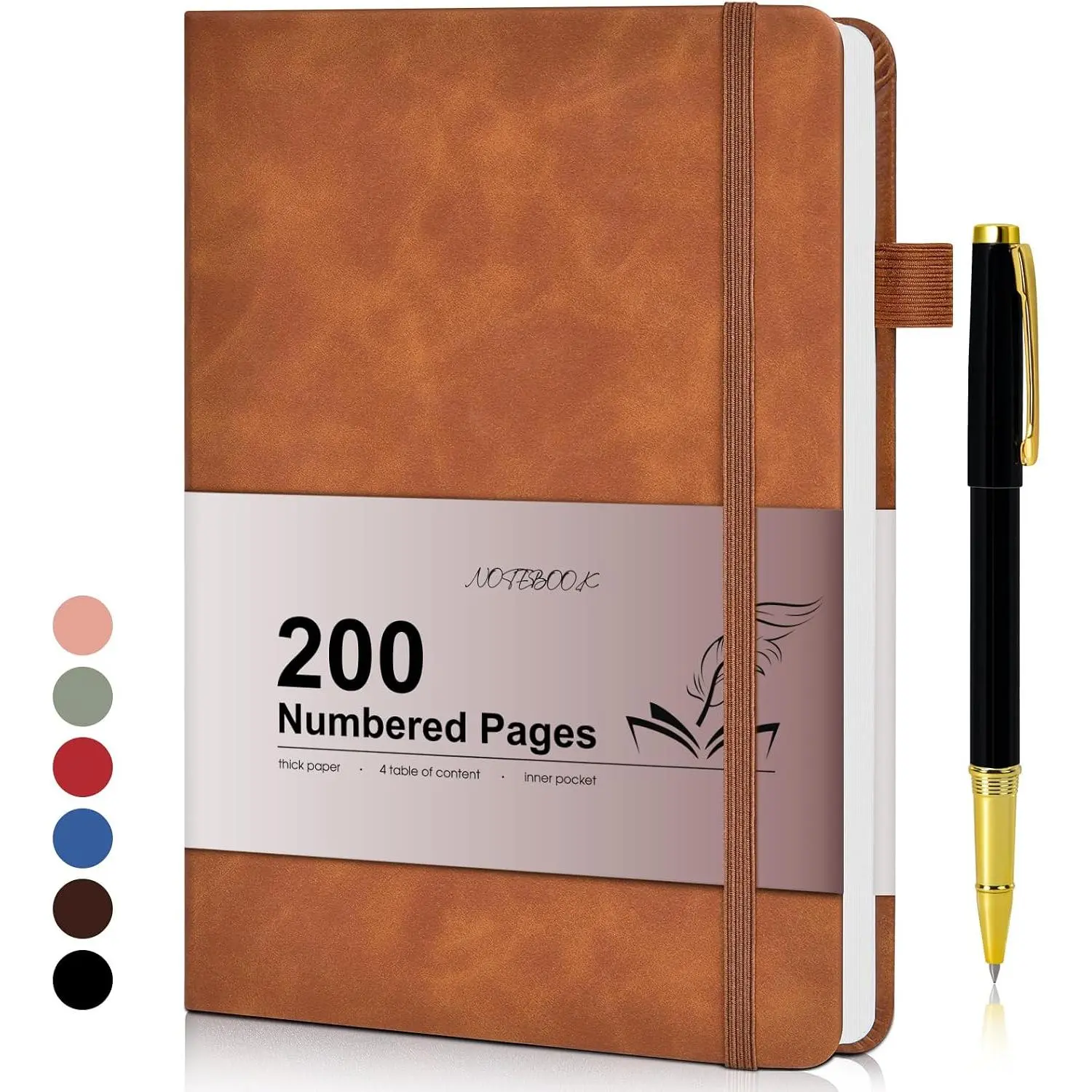 Lined Journal Notebook for Men Women, 200 Numbered Pages Leather Hardcover Journal with Pen, A5 Journaling Notebooks, Thick Paper College Ruled Journals for Writing Work Business 5.75'' X 8.38'' Brown