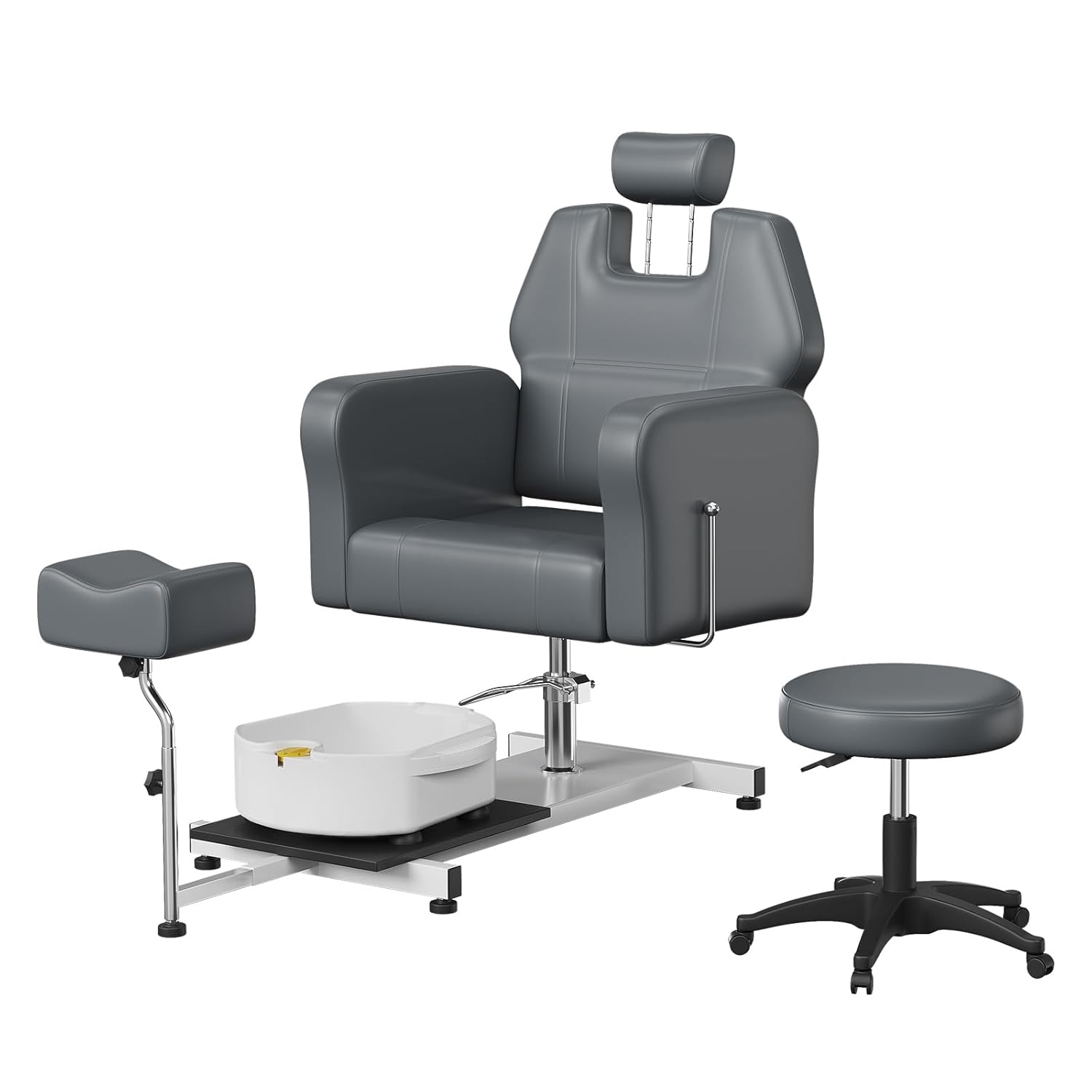 Reclining Pedicure Chair with Hydraulic Lift, Stool, Footrest & Massage Basin, Adjustable Pedicure Unit Station, 360 Swivel Spa Station Pedi Chair for Foot Bath Beauty Spa Salon Salon Home Use