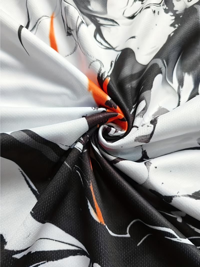 Japanese Anime Men's Football Jersey with Calligraphy Samurai Pattern, Comfortable Sporty Top, Sweat-Absorbing Soft Knit Fabric