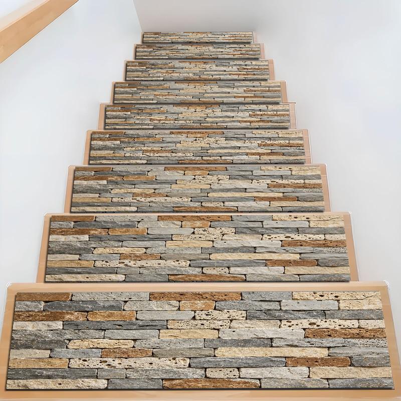 6/8/15 Piece Stair Mat Set, Stair Tread Rug, Retro Stone Texture, Non-Slip Rubber Bottom, Indoor Outdoor Use, Perfect for Kids, Elderly, Pets