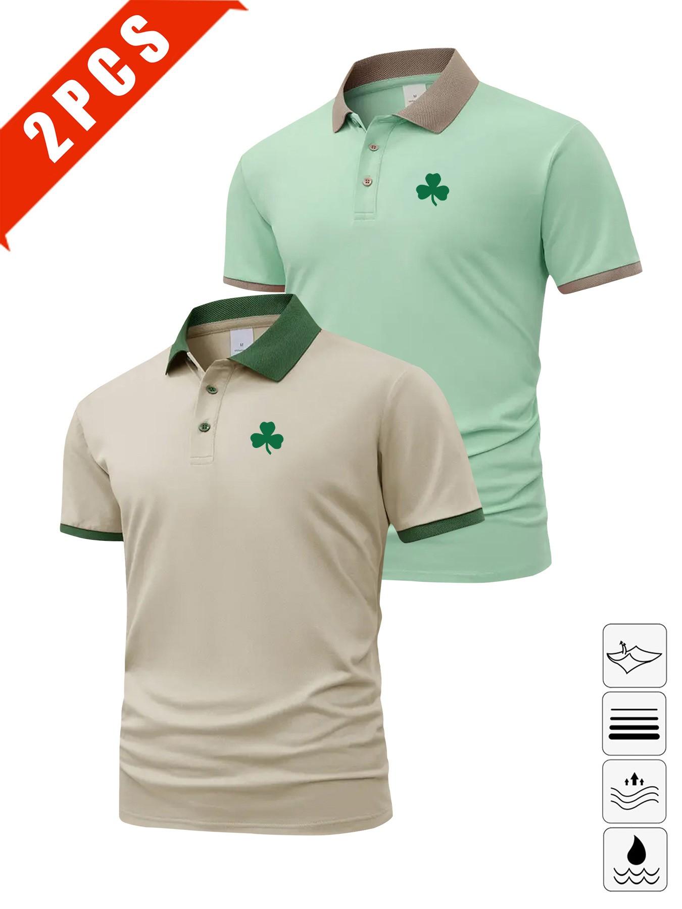 Men's Summer Clover Print Polo Shirts, Breathable Casual Golf Wear, Slim Fit Multi-Color Sportswear, Perfect Gift for Husband or Boyfriend