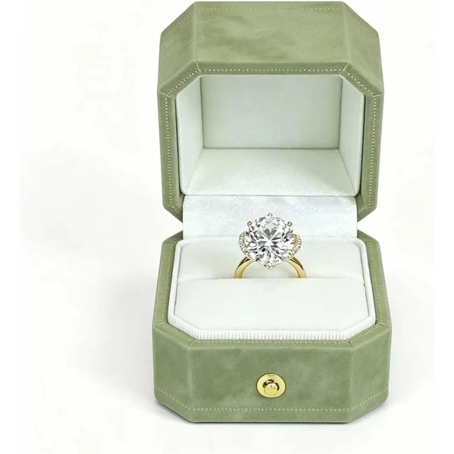 Velvet Octagon Engagement Ring Box, Jewelry Ring Display Holder Case with Hinged Lid for Proposal Wedding, Green, 2.44 x 2.44 x 2.17 InchesGift