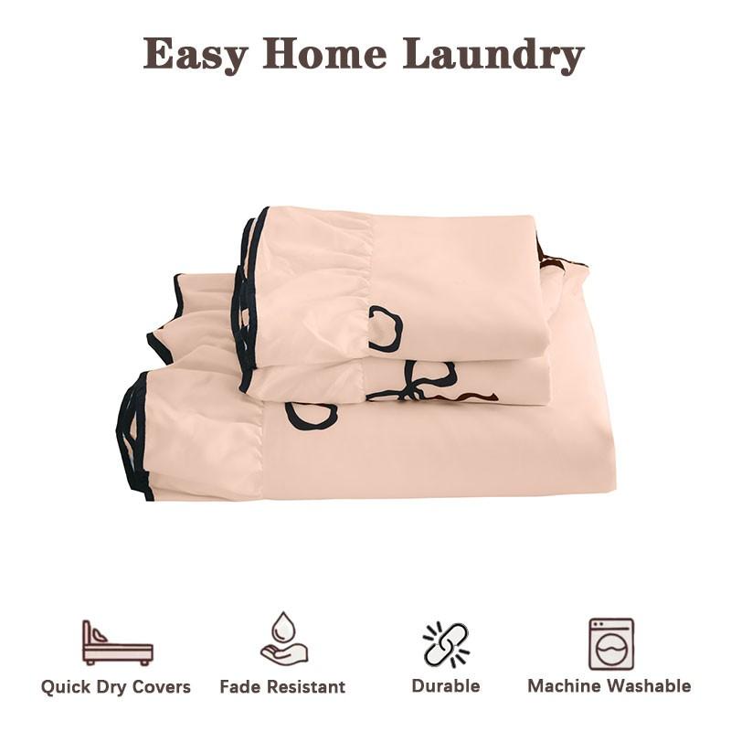 3-Piece Pink Bow Bedding Set with ruffled duvet cover and pillowcases, without fillers, a must-have for exquisite home decor.