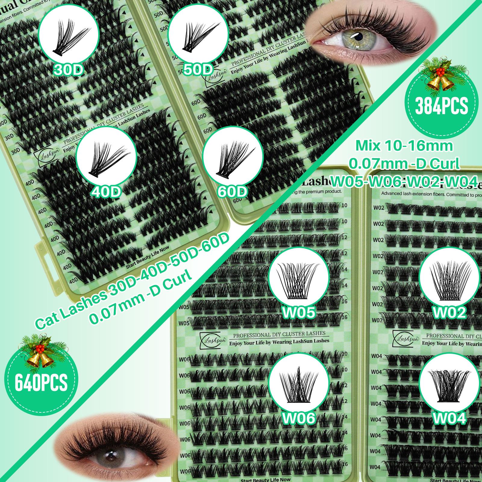 Christmas Gift Box, 2304PCS Individual Lashes Eyelash Extensions 14 Styles Mixed 10-16mm Cat/Wispy/Volume Lashes Kit with Bond&Seal Lash Remover Tweezers, Perfect for Beginners & Proficient, DIY at Home Easily, Soft Comfortable Easy Apply For Makeup Daily