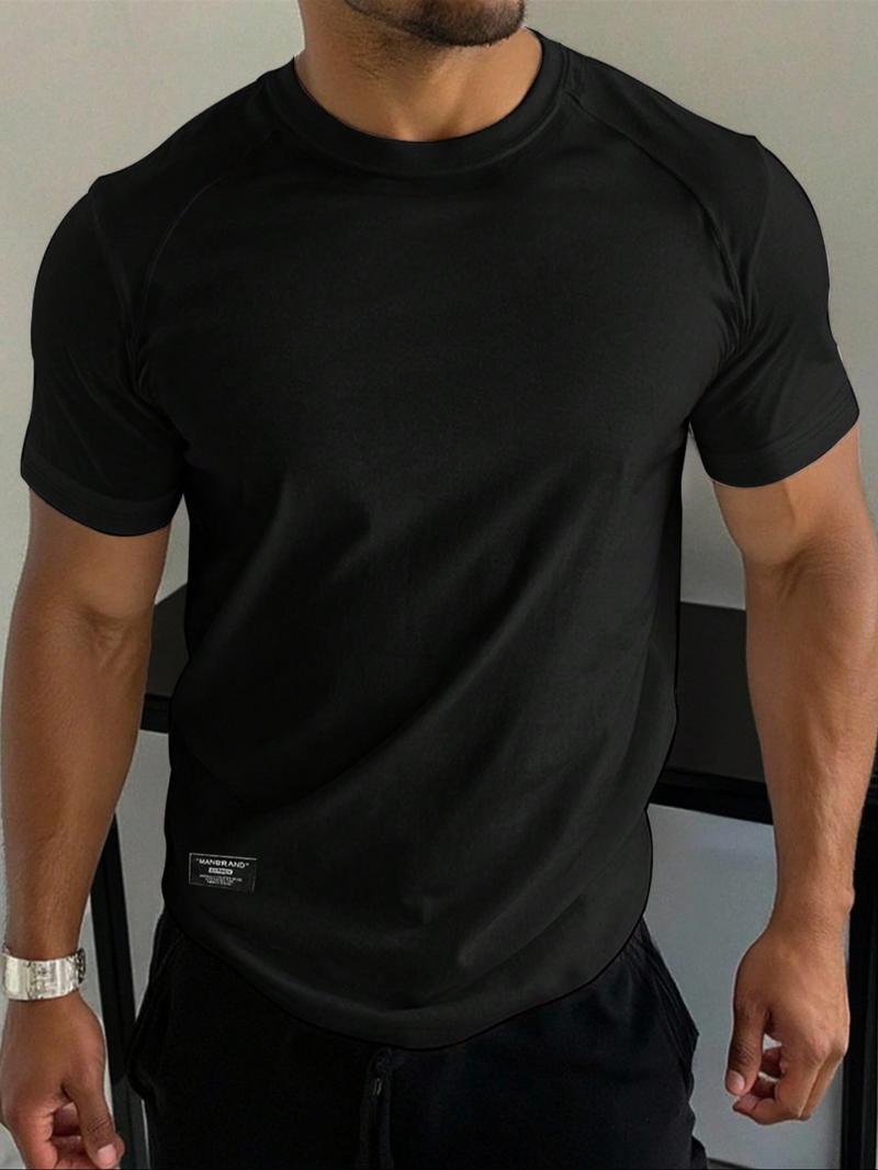 Men's Solid Color Shoulder Sleeve Crew Neck T-Shirt, Ultra Soft Stretch Quality Fabric, Dry Fit Sports Tee for Running & Gym Workouts, Dry Fit Shirts