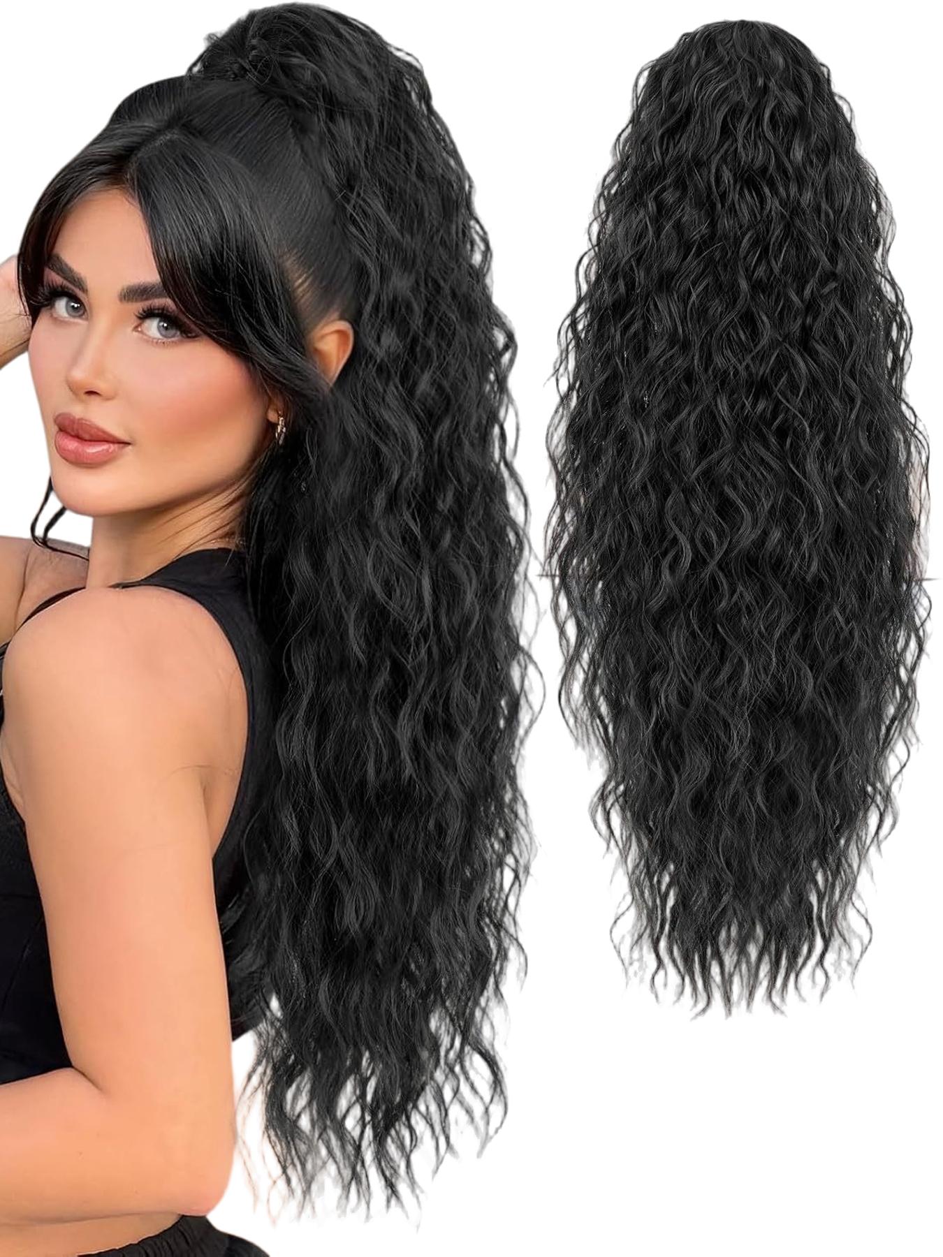 Wavy Ponytail Extension Claw Clip 30in Layered Hairpiece Voluminous Heat KooKaStyle 30 Inch Long Wavy Claw Clip Ponytail Extension  main image 3