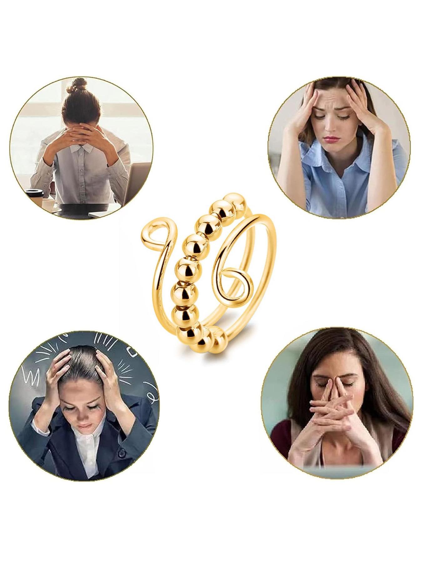 Anxiety Ring - Anxiety Relief Rings, Adjustable rotating ring, helps relieve anxiety, stress and meditation - Rotatable and stackable 10 beads, suitable for both men and women - Unique design, helps calm and focus - Anxiety Fidget Ring
