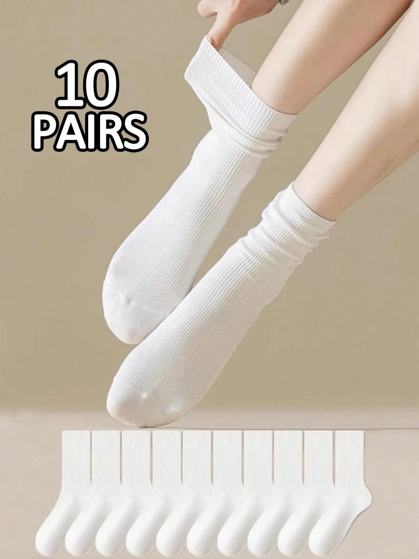10 Pairs Women's Socks, Japanese Style Crew Socks, Low Top Short Tube Socks, Comfortable Absorbent, Simple Versatile, All Seasons