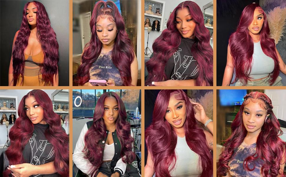 99J Burgundy 13X4 Lace Front Wigs Human Hair Body Wave 13x6 HD Transparent Lace Frontal Wig Pre Plucked With Baby Hair