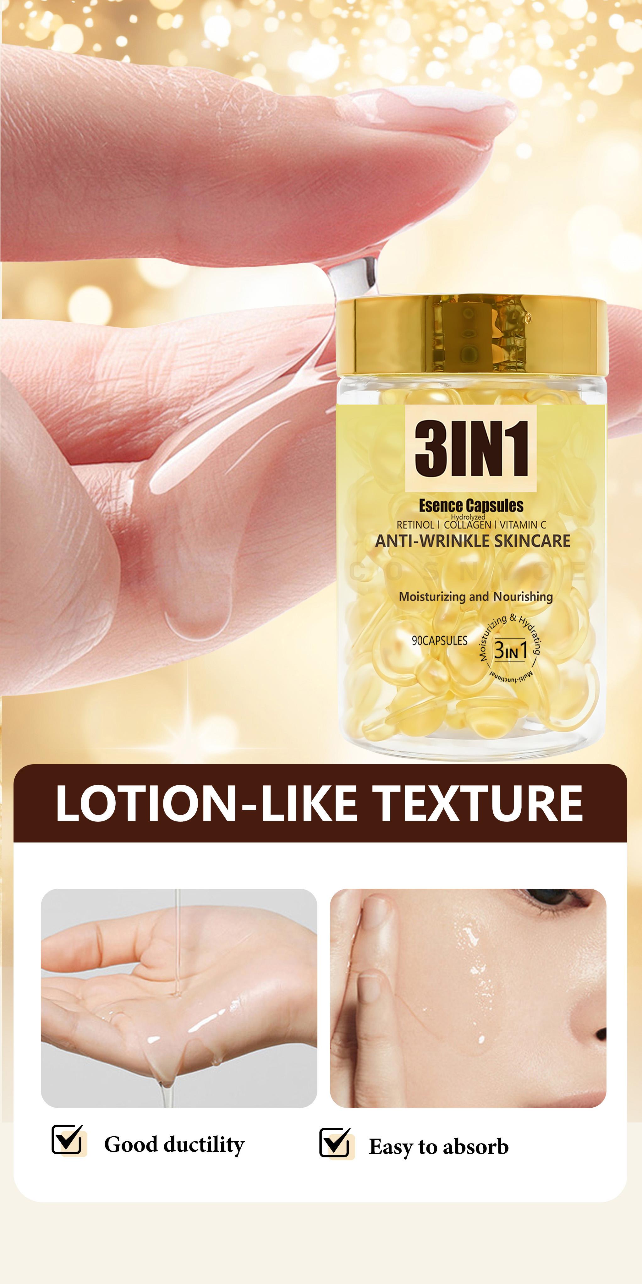 Cosnyce Triple Action Essence Capsules, Hydrolyzed Collagen & Retinol, Skincare, Youthful Glow, Essential Beauty Care