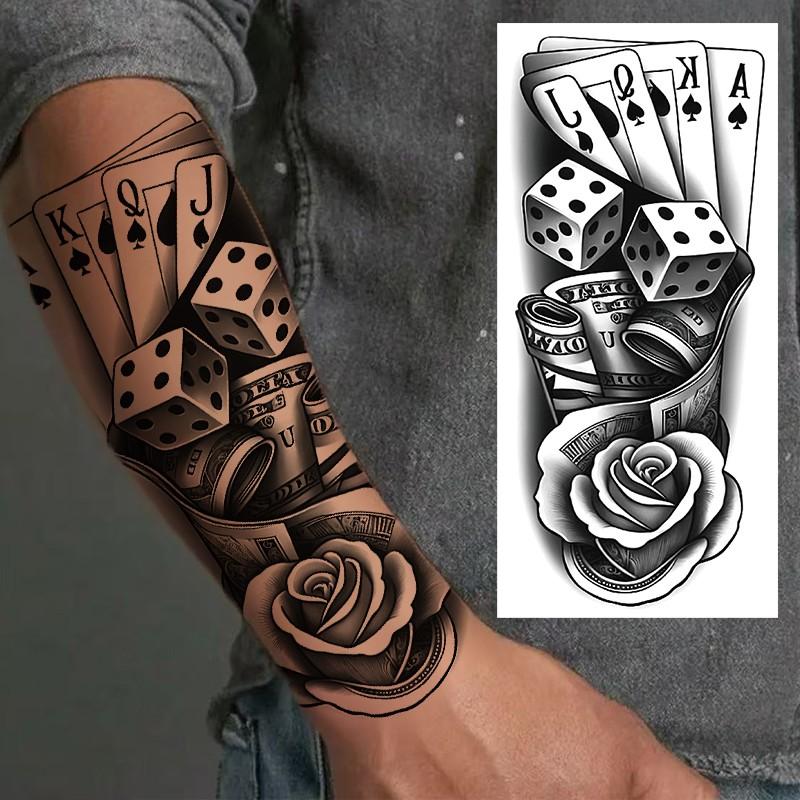 3 Piece Clock Flower Temporary Tattoos, Poker Eagle Clock Floral Design, Waterproof Realistic Fake Tattoo Stickers, Long-Lasting Body Art
