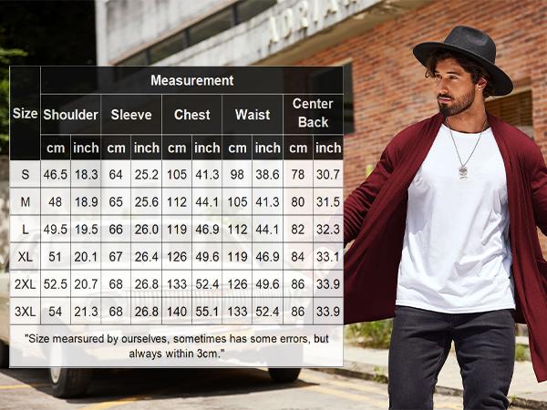 COOFANDY Men's Ruffle Shawl Collar Cardigan Open Front Lightweight Long Length Drape Cape Overcoat with Pockets