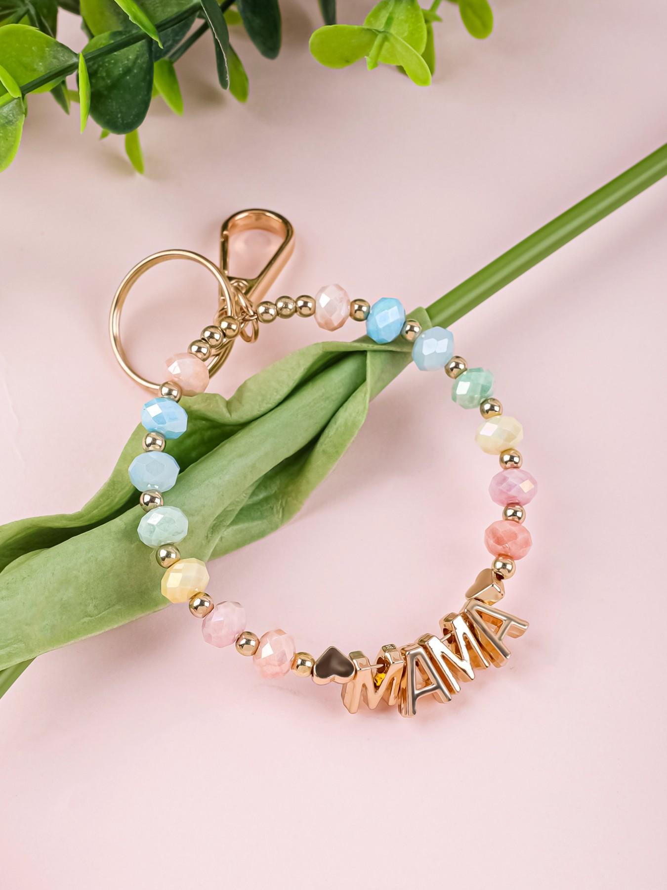 Handmade Beaded Mama Letter Keychain, Colorful Faceted Crystal Bracelet, Mother's Day Gift for Mom, Bag & Car Hanging Ornament
