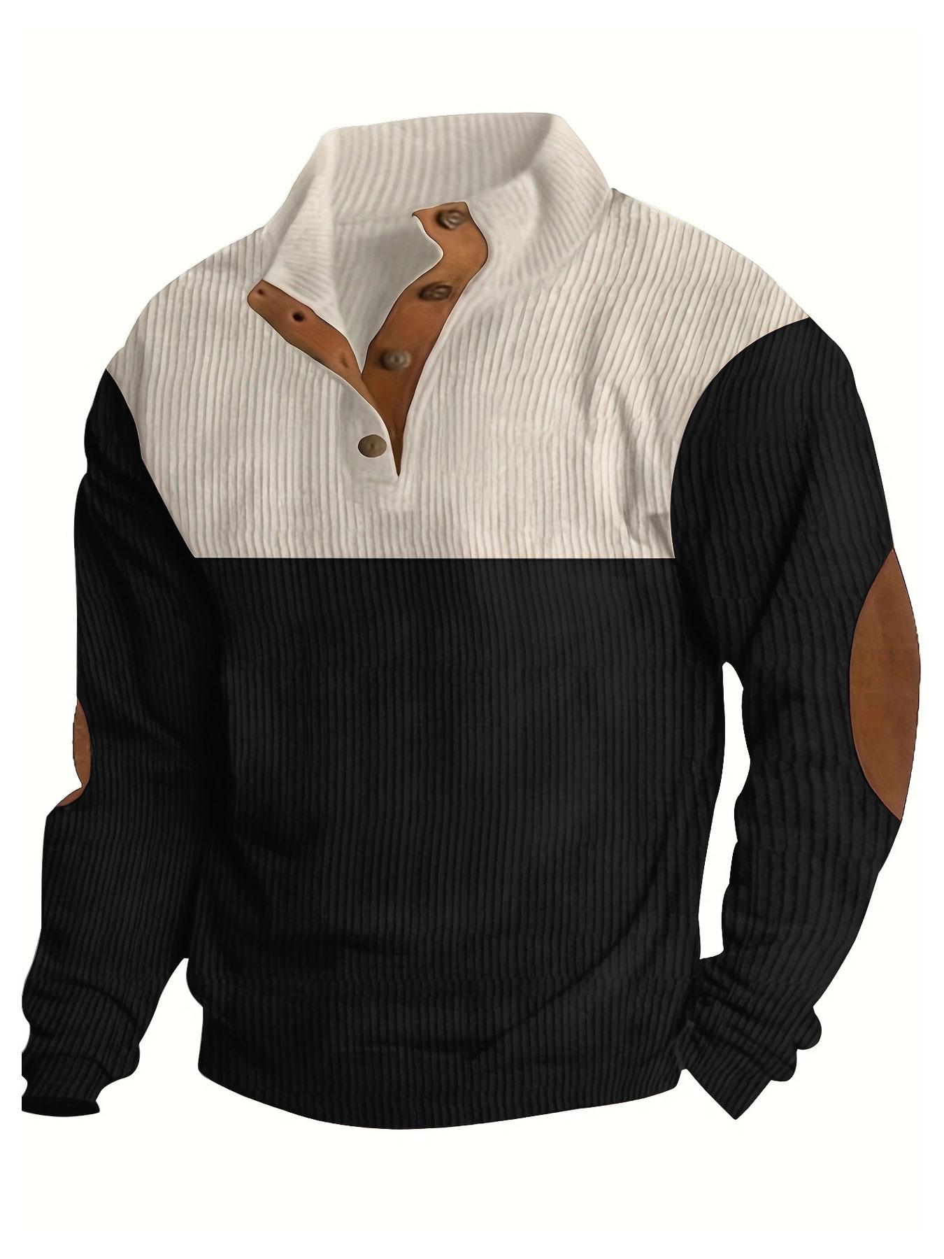 Men's color-blocked casual Knit hoodie, autumn and winter half-zipper long-sleeve jacket, loose collar autumn inner wear clothing