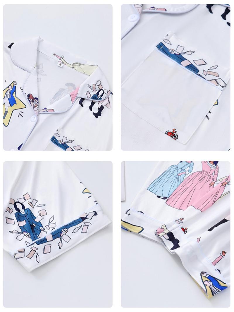 Women's Hamilton Music Print Pajama Set, Casual Comfy Pajama, Short Sleeve Shirt Collar with Buttons, Soft Comfortable Casual Homewear for All Seasons