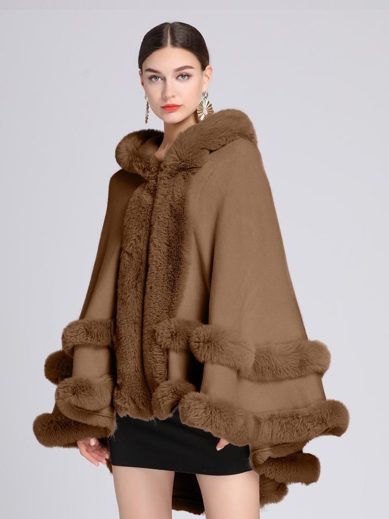 Luxury Faux Fur Hooded Cape, Warm and Comfortable for Staying Warm Indoors, Ideal for Daily Wear at Home and Parties
