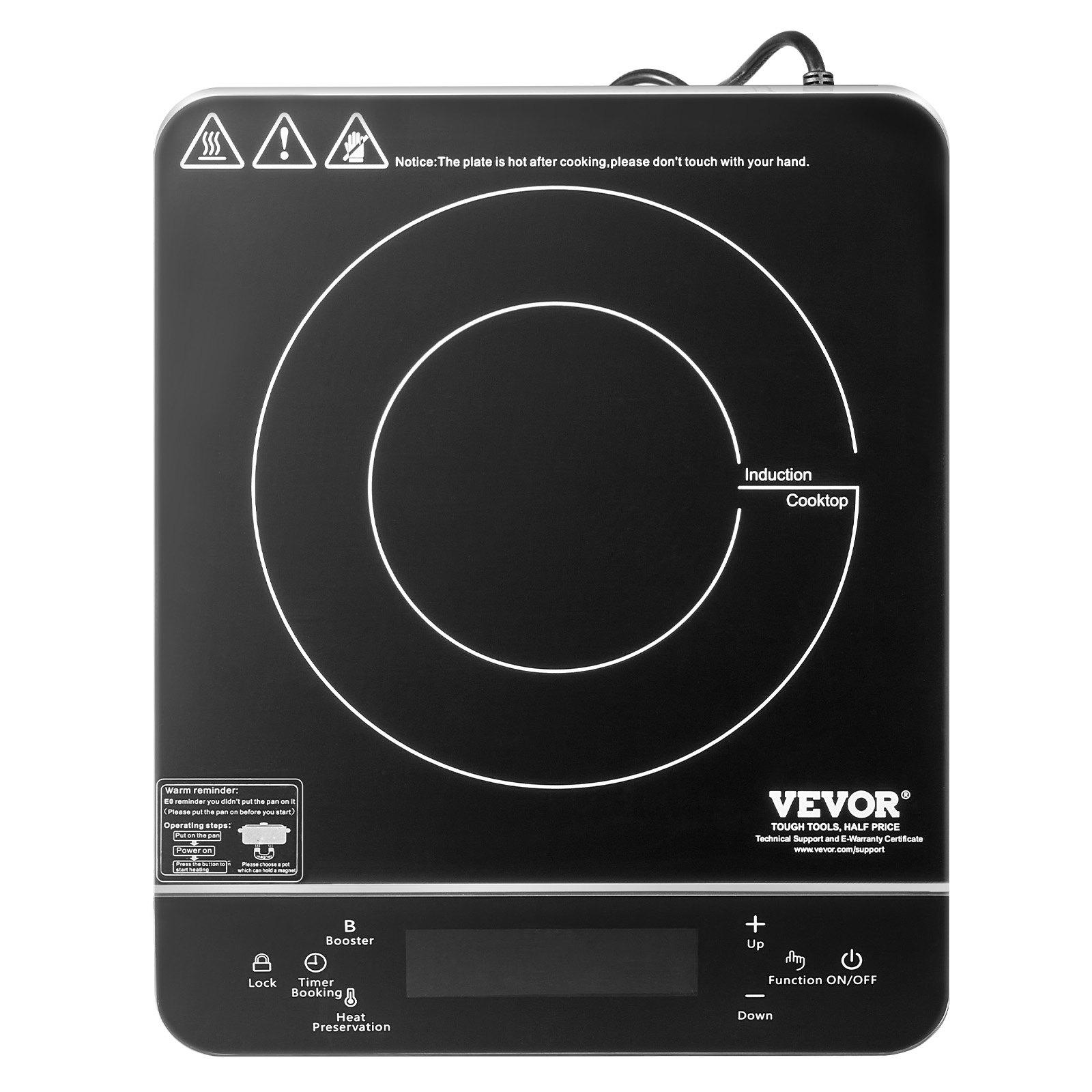 VEVOR Portable Induction Cooktop, 1800W Electric Induction Burner with 9 Temperature Settings, Countertop Induction Hot Plate with 4H Timer, 24H Reservation, Child Lock, Easy to Clean, for Cooking