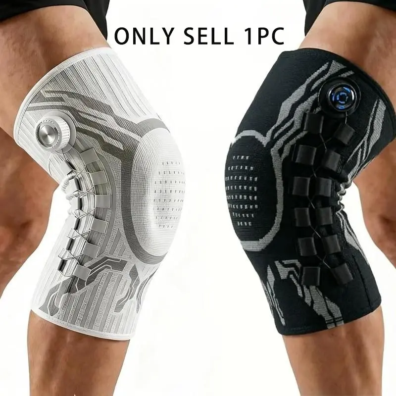 Sport Knee Pads, Adjustable Knob Design, Outdoor Sports, Running, Basketball, Spring Support, Silicone Shock Absorption, Single Pack