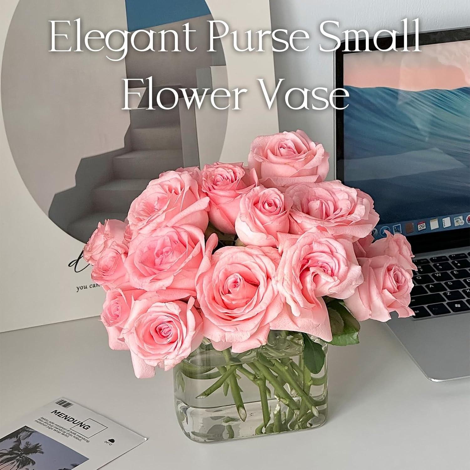 Glass Handbag Shape Cocktail Cup, Unique Handle and Straw Wine Glass Vase, Room Decor Juice Afternoon Tea Flower Picnic Cup