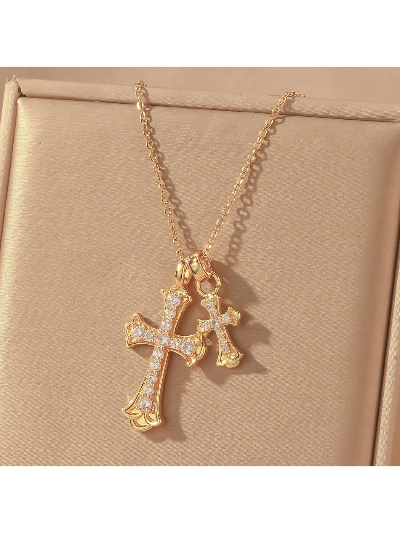Women's Internet celebrity double cross necklace, niche design, light luxury, versatile, personalized, sweet and cool, versatile pendant collarbone chain