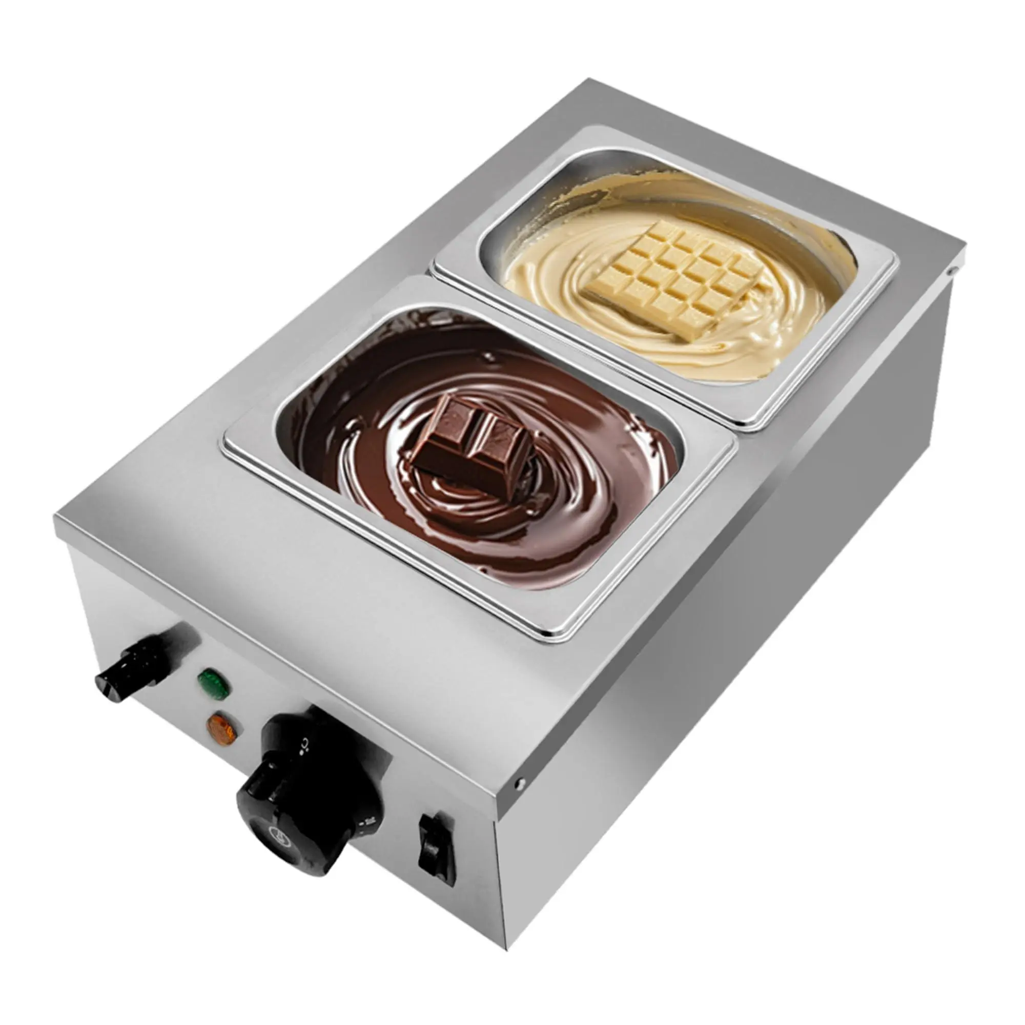 GARVEE 2 Tanks Chocolate Melter, Chocolate Tempering Machine with Lid and Temperature Limiter,Electric Chocolate Melting Pot for Milk Coffee Cheese, 800w