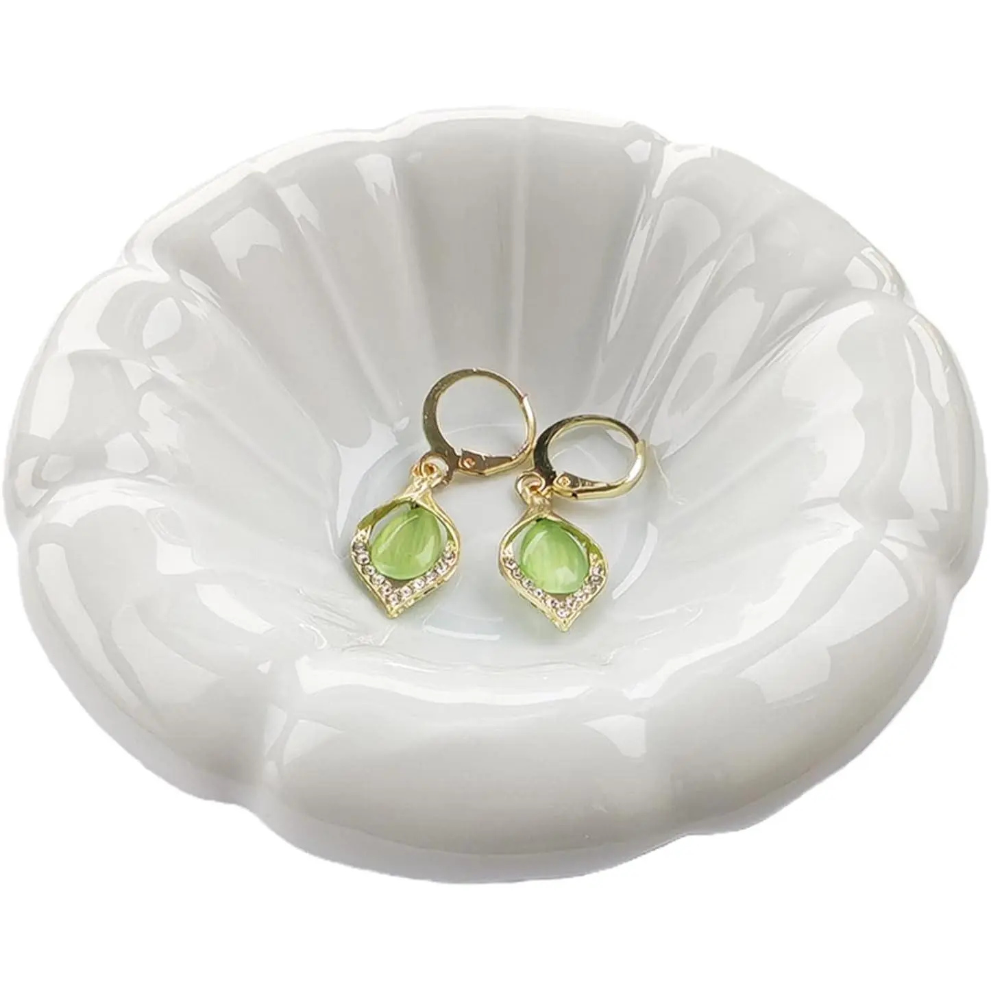 Ceramic  Tray Dish,Nightstand Ring Holder Dish& Bathroom Jewlery Plate Bowl,Small Trinket Dish Tray for , Mother, Sister (White-A)