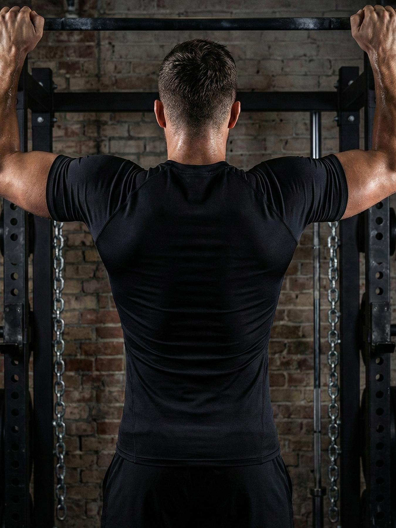 Men's Round Neck Sports Tee, Summer Clothes Tight Athletic Compression Shirts Quick Drying Breathable Crew Neck Short Sleeve T-shirt for Gym Workout Running, Casual Sporty Top