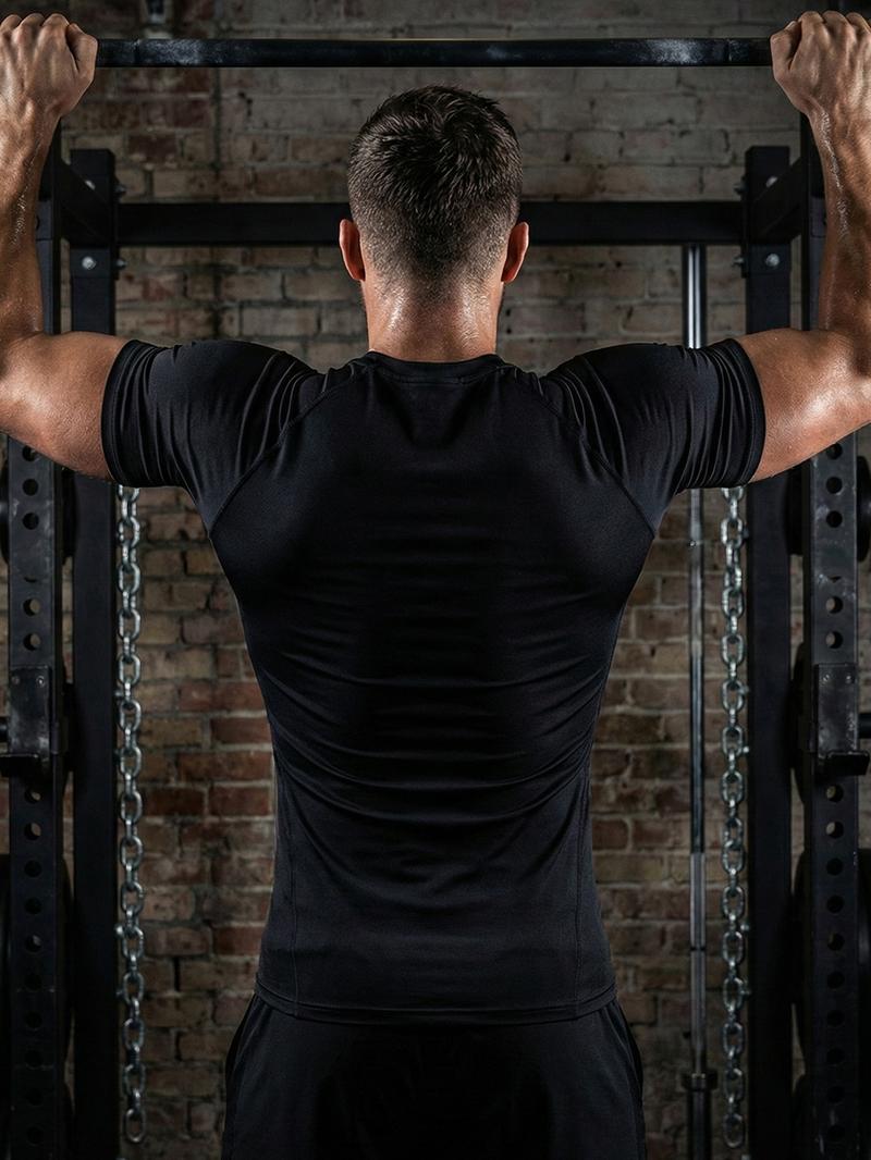 Men's Round Neck Sports Tee, Summer Clothes Tight Athletic Compression Shirts Quick Drying Breathable Crew Neck Short Sleeve T-shirt for Gym Workout Running, Casual Sporty Top