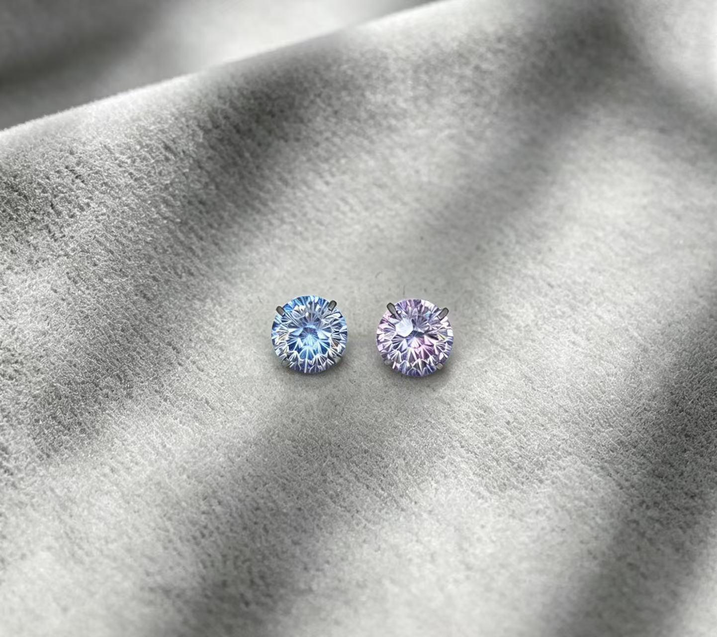 316 Titanium Steel Cartilage Stud: Prong-Set "Candy-Core" Fireworks-Cut Stone with Iridescent Tassel & Dazzling Accents