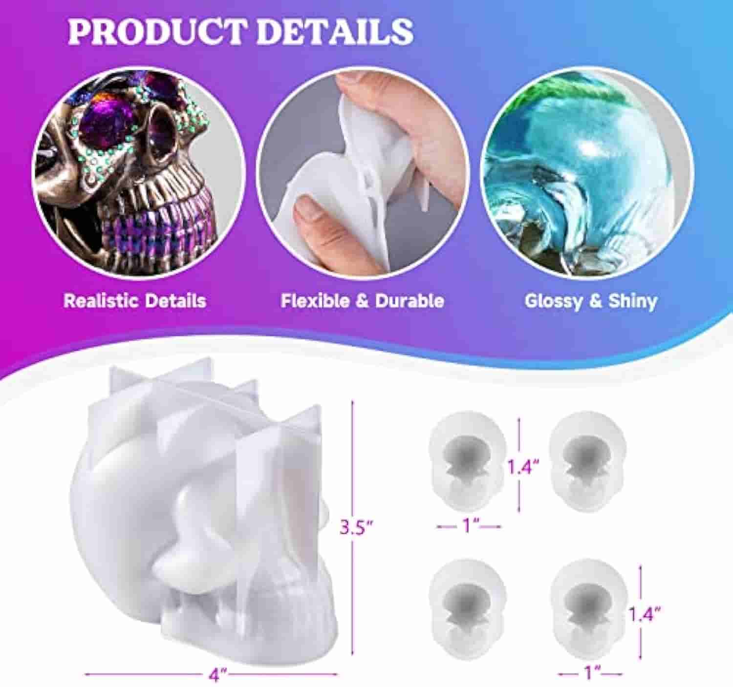 Resin Molds Silicone, 1 Count Large Silicone Skull Epoxy Molds with 4 Count Small Skeleton Epoxy Resin Molds for Resin Casting Art Crafts, Candle Making, Home Decor, Pendants, Keychains - LET'S RESIN