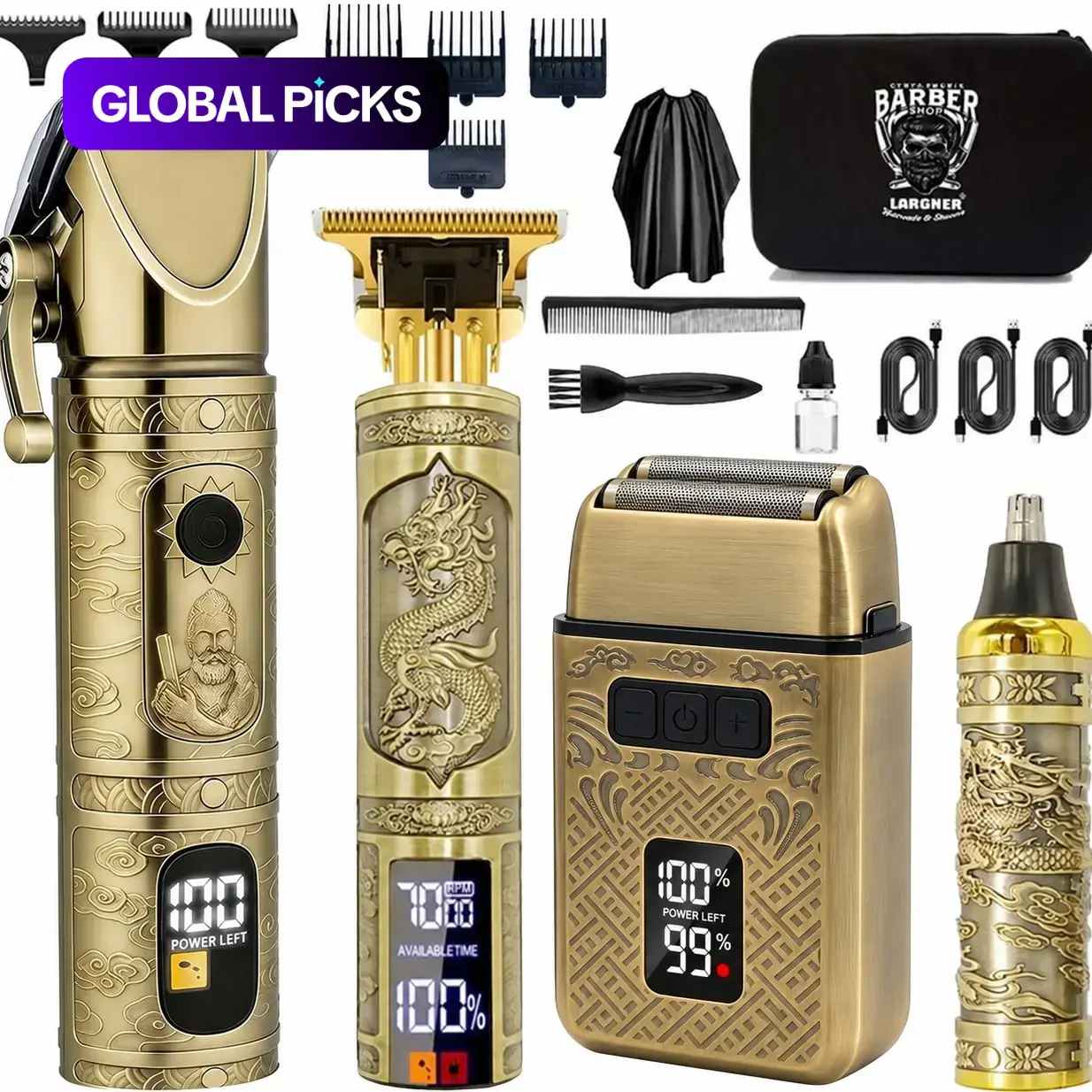 【Black Friday】LLCD Display Hair Clipper Grooming Kit, Cordless Professional Barber Set with Guide Combs, Cleaning Brush and Charging Cable, Hair Clipper, Trimmer, Foil Shaver, Nose Trimmer #GLOBAL PICKS