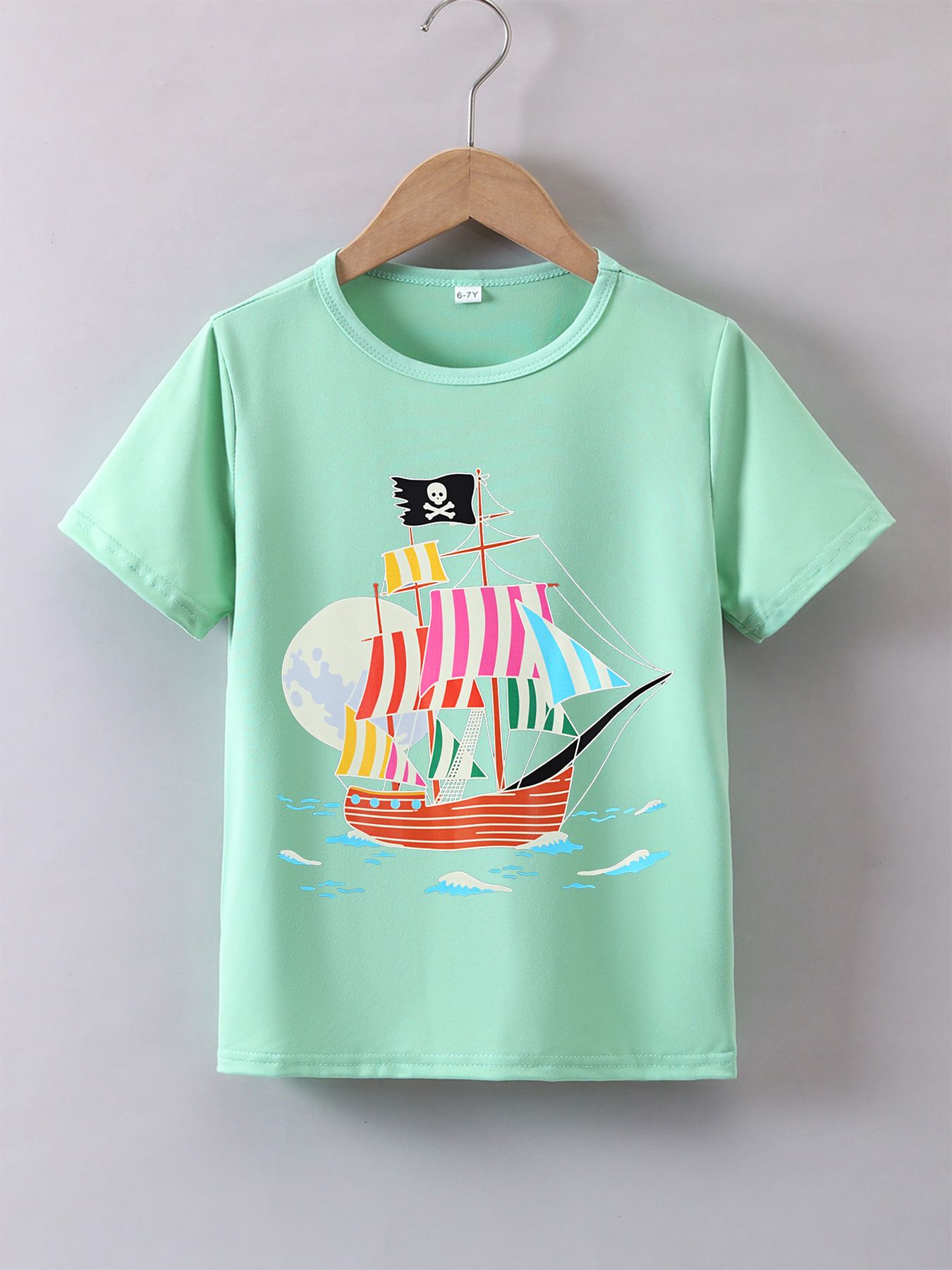 Boys' Summer Breathable & Comfortable "Sailboat" Cartoon Print (3-12Y) Casual Sports T-Shirt
