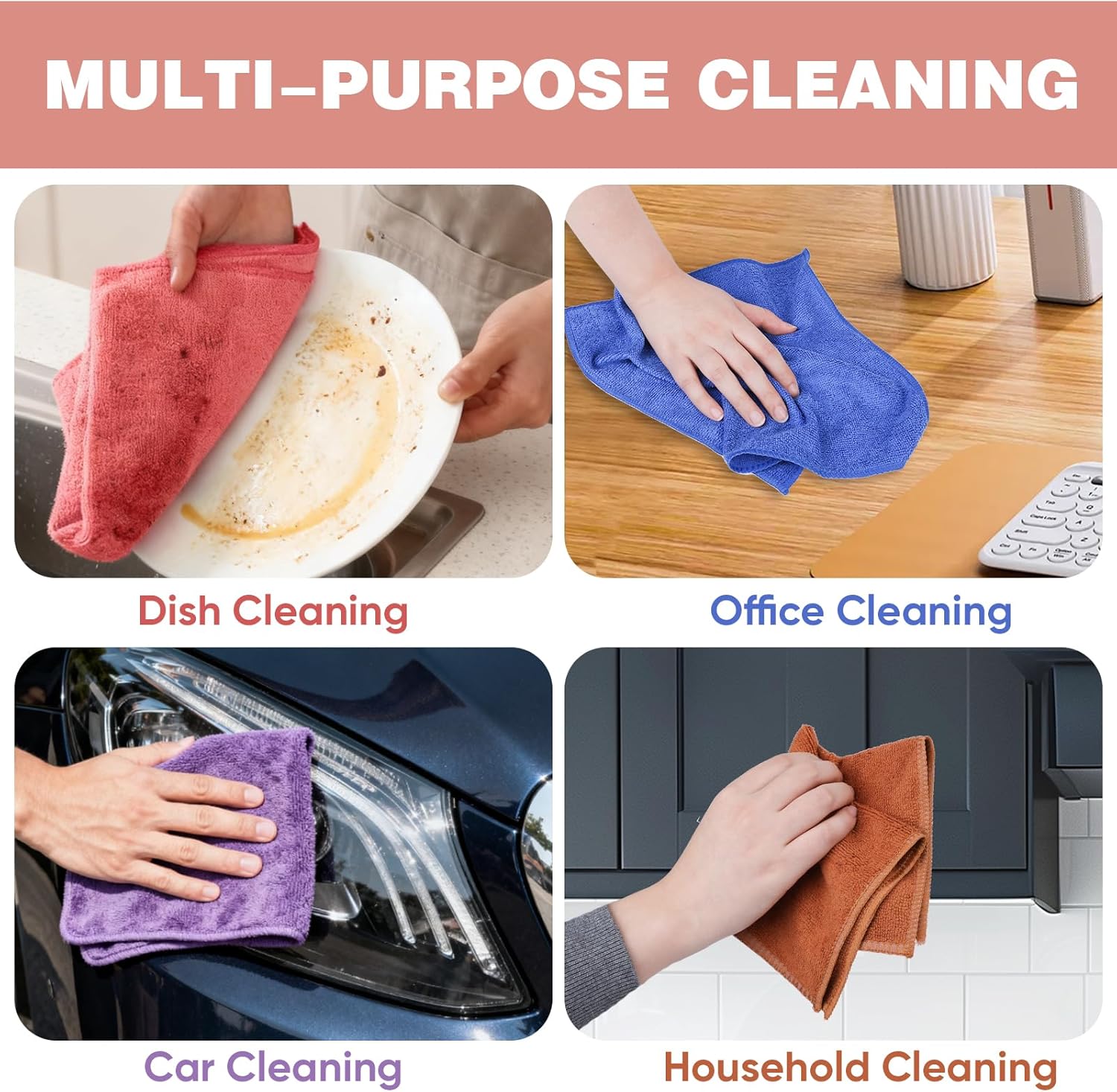 Microfiber Cleaning Cloths, 10 Pack Assorted Cleaning Rags, Highly Absorbent Microfiber Towels for Car, Kitchen, Bathroom and Household Cleaning, 11.8"X11.8" Microfiber Cleaning Cloths, 10 Pack Assorted Cleaning Rags, Highly Absorbent Microfiber Towels for Car, Kitchen, Bathroom and Household Cleaning, 11.8"X11.8"