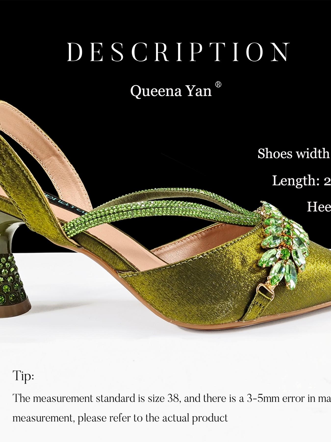 2026 Party New Italian Style High Heels with Bag, Style, Pointed Toe, Metal Decor, Rhinestone Accent, Elegant Olive Color, Women's High Heels