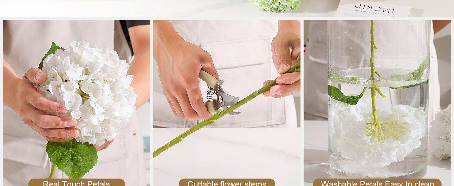 3 large diameter simulated hydrangea flowers, single stem realistic hydrangea flowers, 54cm simulated tactile latex hydrangea flowers, artificial flower decoration for weddings, parties, offices, and homes