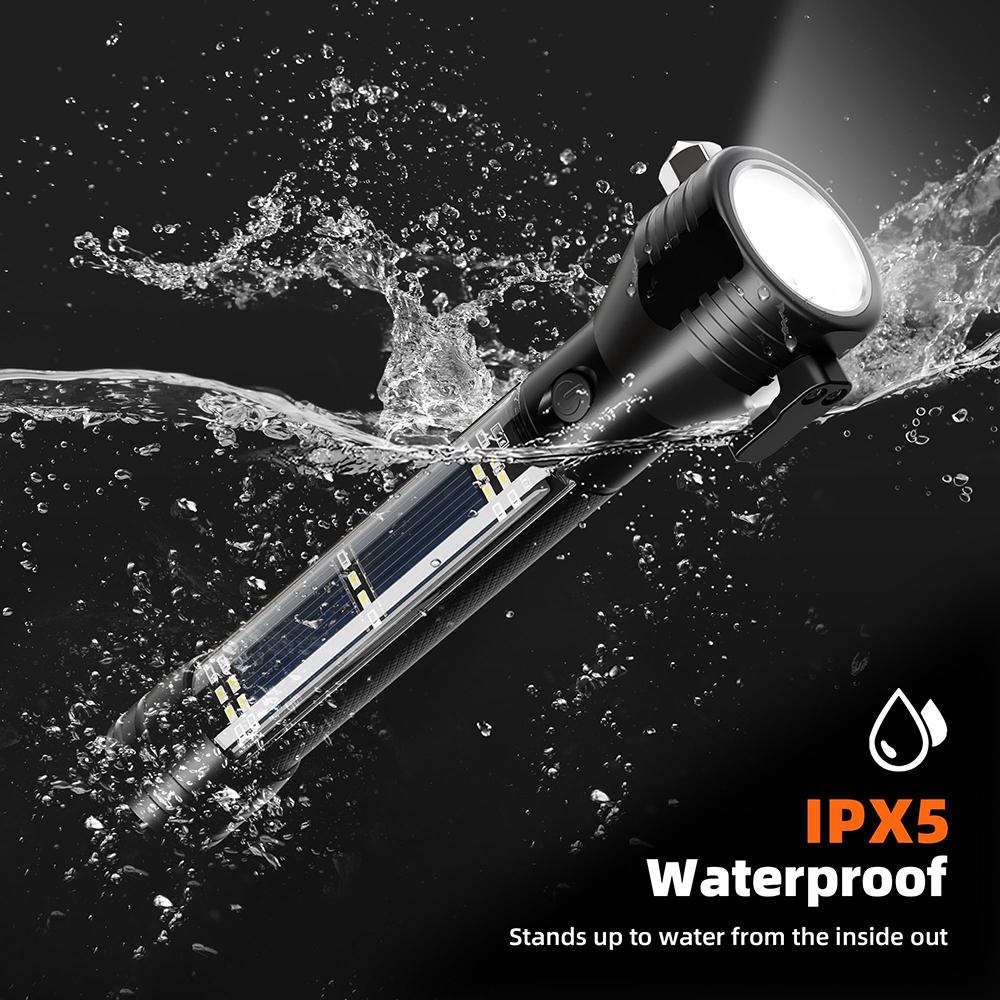 1PC Solar Rechargeable LED High Performance Flashlight, Multi Function Ultra Bright Flashlight, Emergency Strobe Light, USB-C Rechargeable, Survival Gear and Supplies, 5 Modes for Outdoor, Camping, Hiking, Multifunctional Flashlight