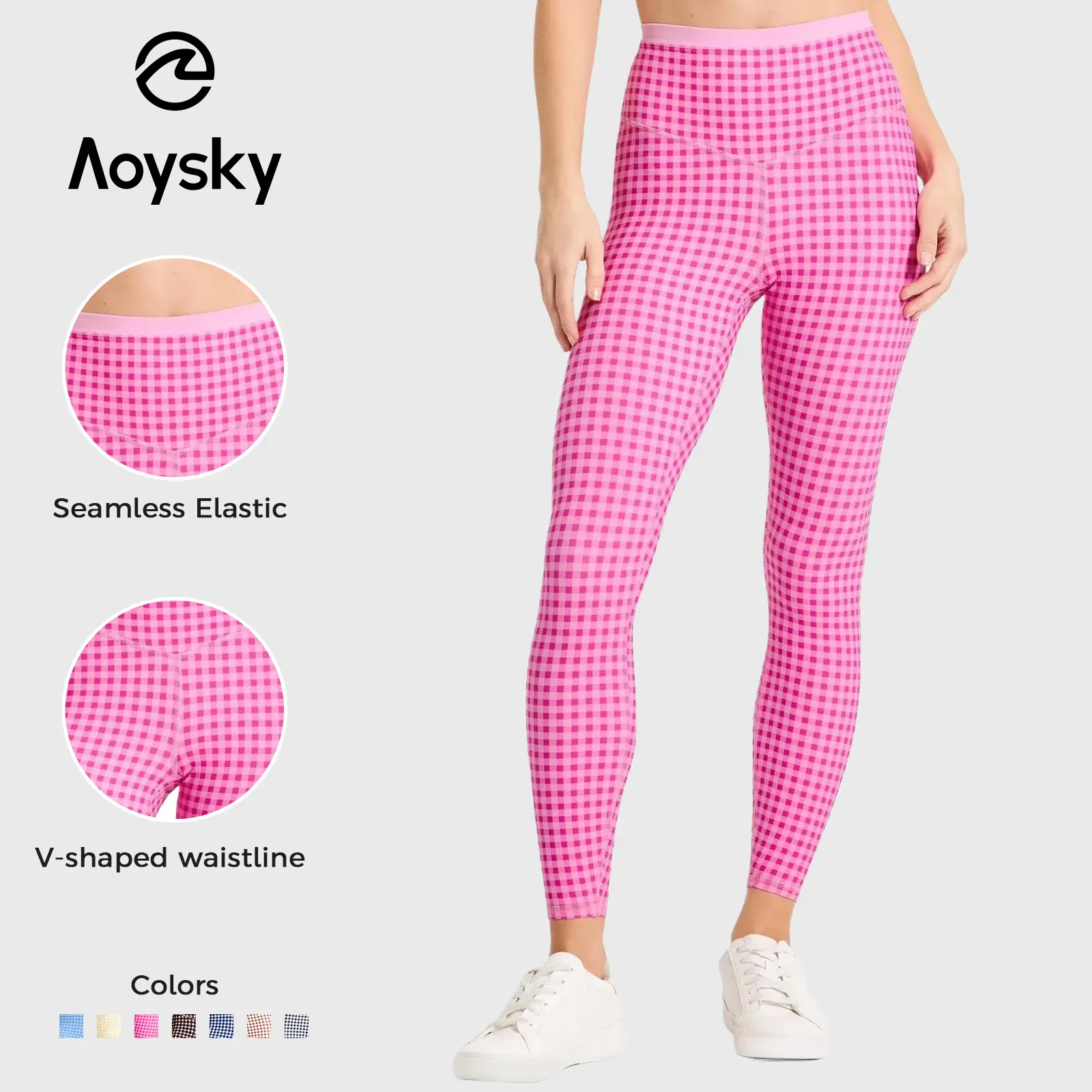 Aoysky Womens Gingham Workout Leggings High Waist Tummy Control Yoga Pants | plaid workout pants for women, checkered pants women, buttery soft leggings, gym running leggings with pocket