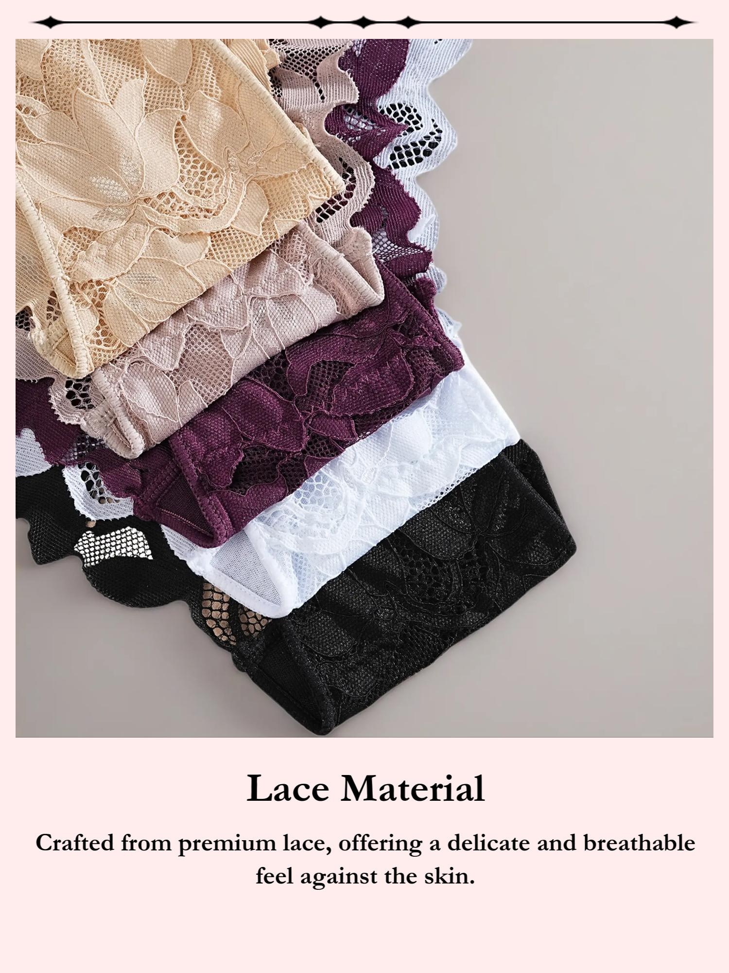 Women's Sexy Lace Underwear Set, Fitted Comfortable Breathable Panties, Multi-Color Hollow-Out Lingerie for Women's Daily Wear, Lace-Trim Panties