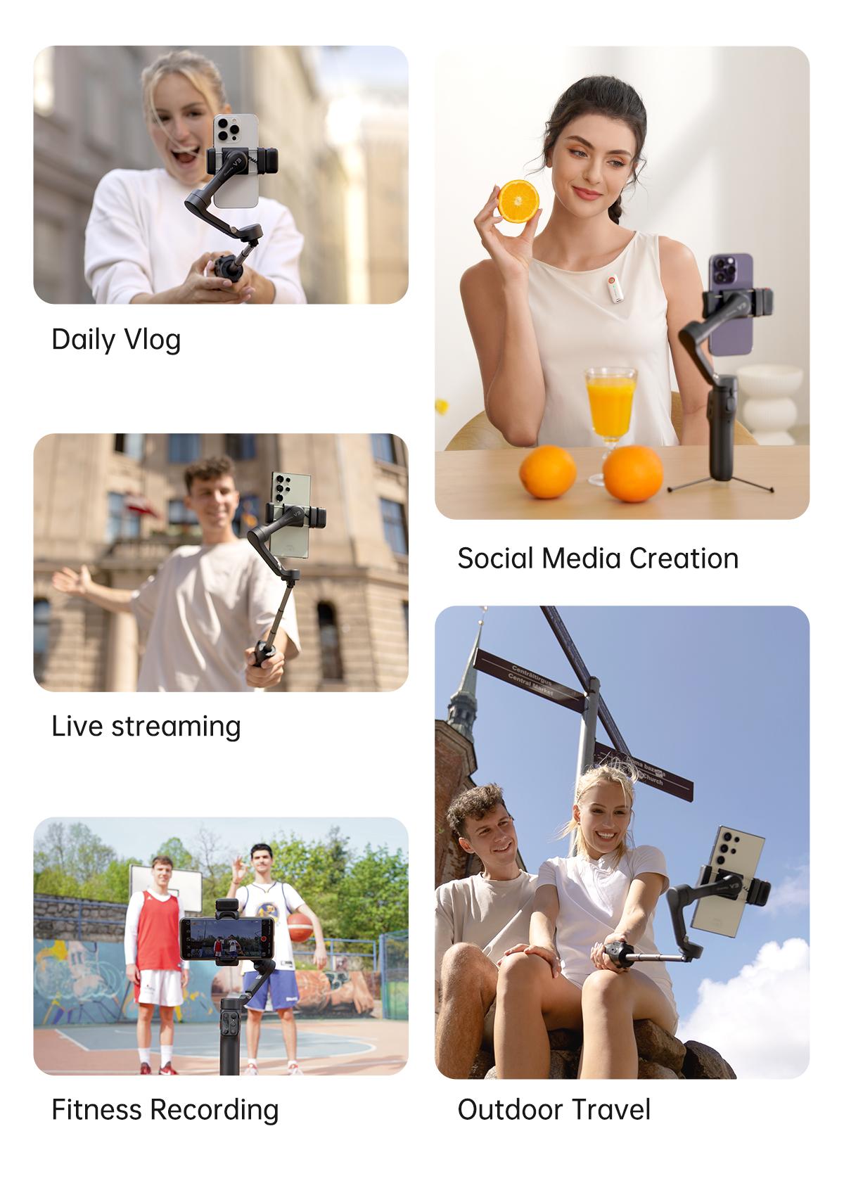 Hohem iSteady V3 New Gimbal Stabilizer for SmartiPhone, 3-Axis Phone Gimbal, Magnetic AI Tracker, Built-in Extendable Rod & Tripod, Detachable Remote Control,selfiestick,Phone Accessories,Suitable for Android & iPhone 17 series, Travel, Vlog, TikTok