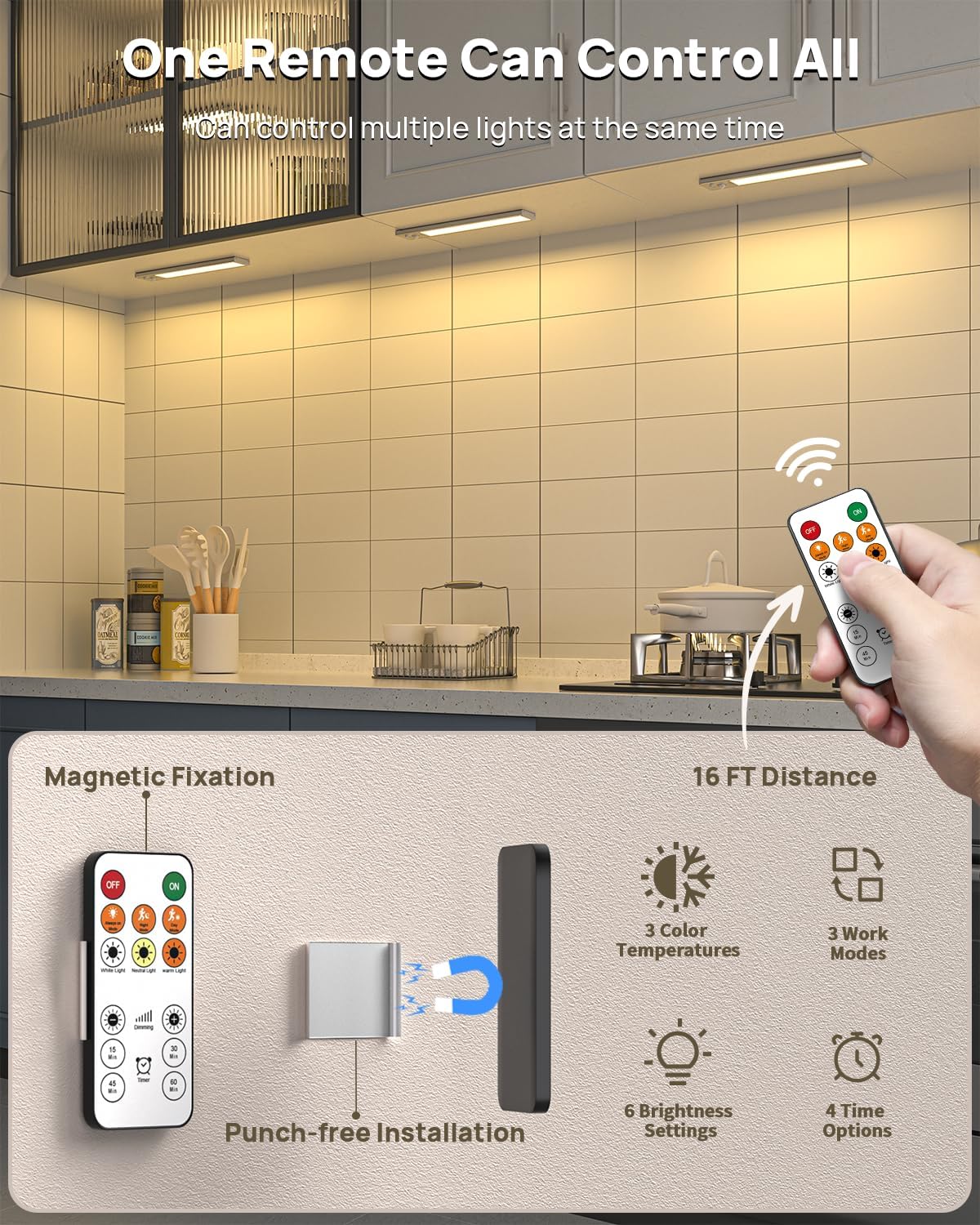 9" Under Cabinet Lighting Wireless, Motion Sensor Light Indoor with Remote, LED Rechargeable Closet Light, 3 Color Temps, Dimmable, Magnetic, Under Counter Lights for Kitchen, Stairs, Pantry