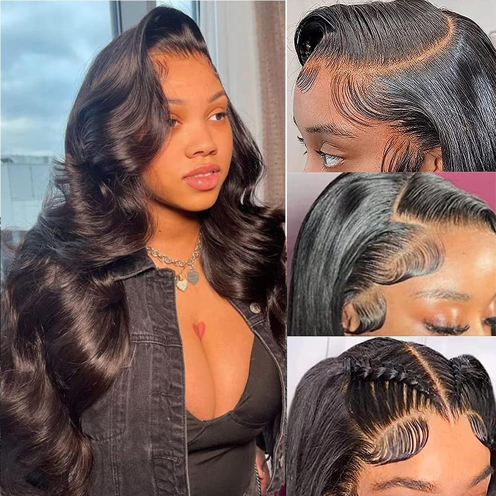 BABOSHOW Body Wave Lace Front Wigs Human Hair 180 Density Pre Plucked 13X6 Transparent HD Lace Frontal Wigs Natural Black Wigs Human Hair Wigs For Women With Baby Hair