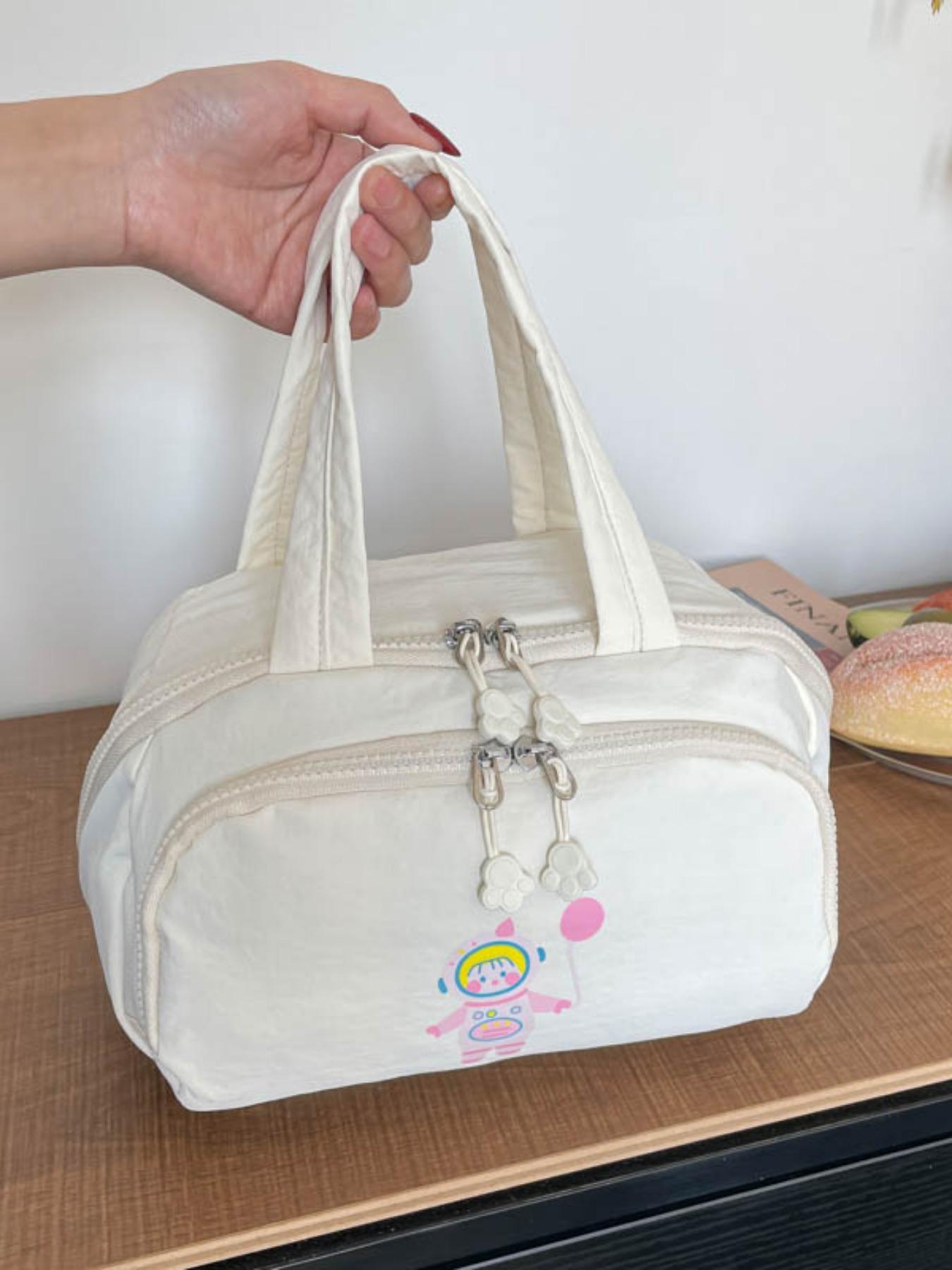 Cute Astronaut Print Multi-Compartment Makeup Bag, Waterproof Nylon Material, Travel Portable Cosmetic Organizer, Handbag with Multiple Pockets